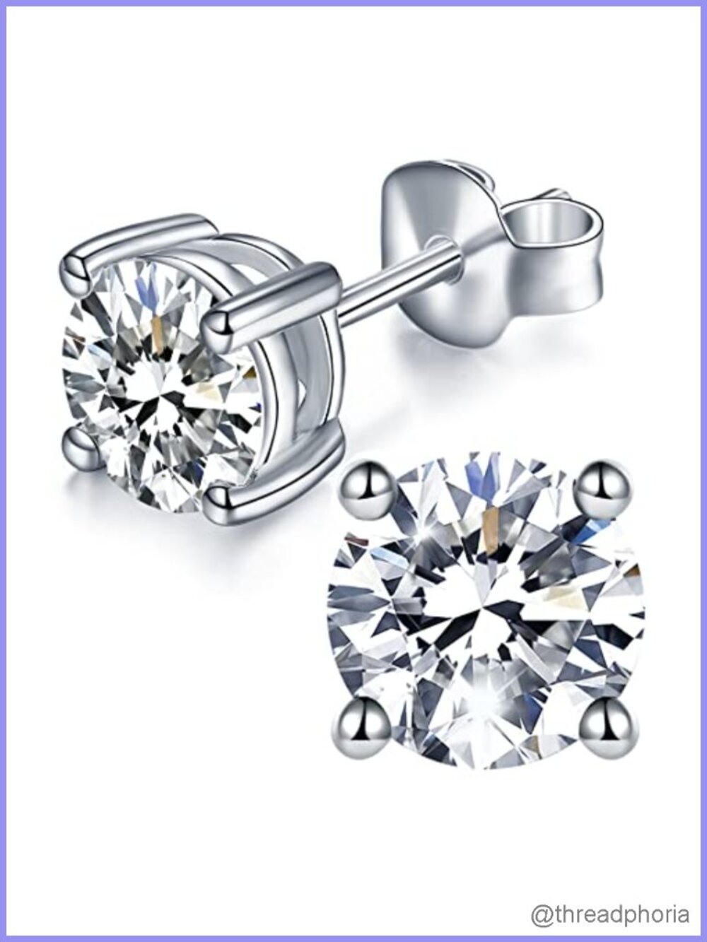 Moissanite Stud Earrings Sterling Silver 18K White Gold Plated Hypoallergenic 1
